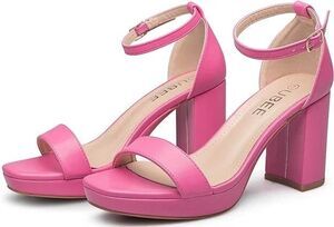 UBEE Womens Size 9.5 Open Toe Ankle Strap Block Heels Sandals Barbie Pink NEW